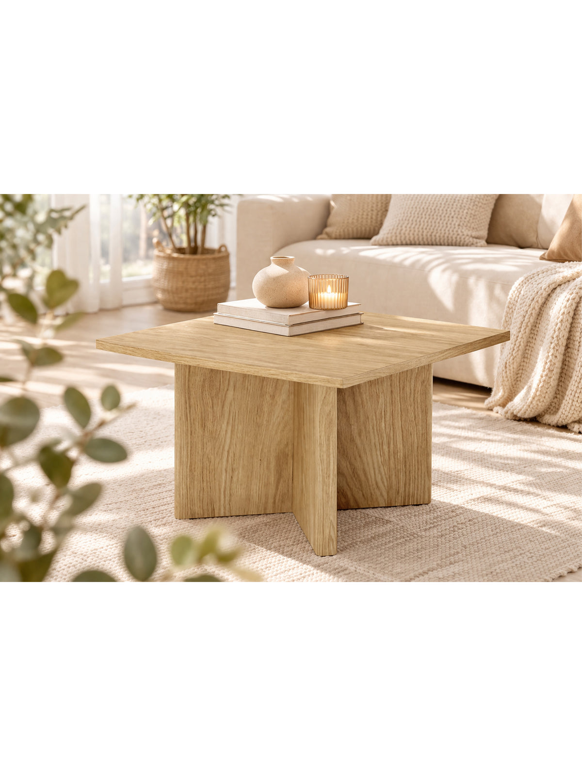 Stolik kawowy kwadratowy Bellora 80 cm dąb olejowany jasne drewno Scandi
