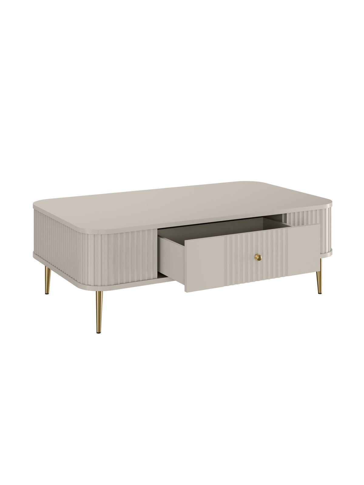 Vesper dohányzóasztal 103x60 cm kasmírszínű, egy nyitott fiókkal és arany lábakkal