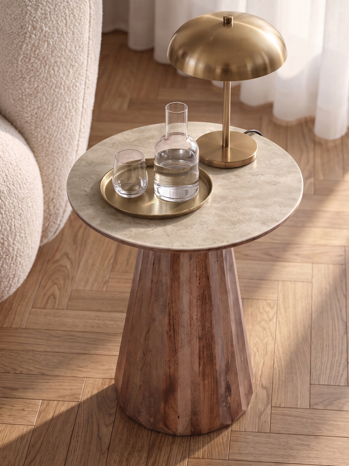 asztal kawowy Wanora 45 cm okragly - trawertyn / diofa