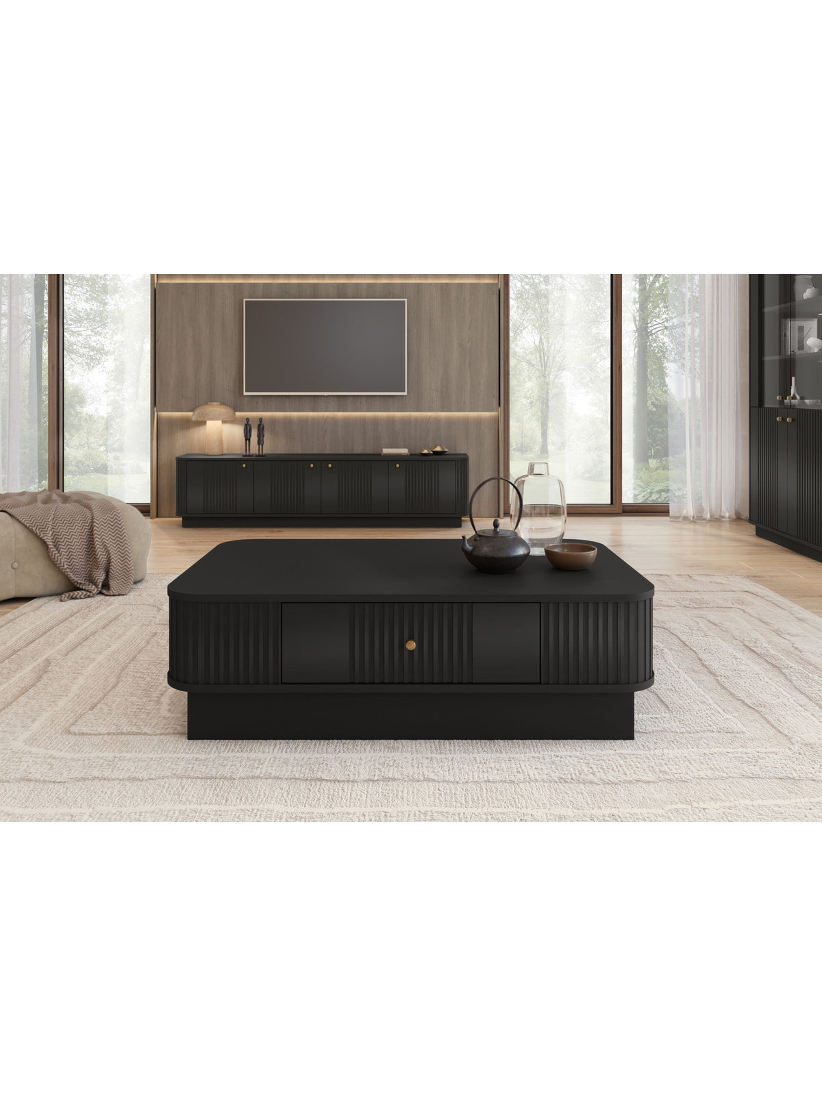asztal kawowy z szuflada Vesper 103x60 cm - fekete / aranysárga uchwyt