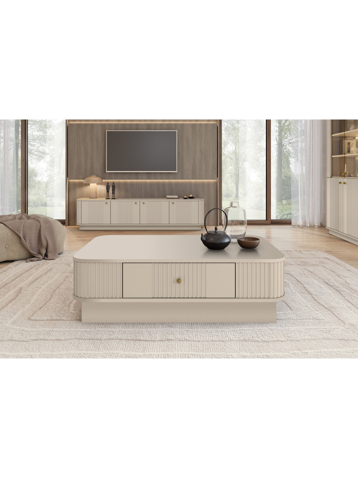 asztal kawowy z szuflada Vesper 103x60 cm - kasmír / aranysárga uchwyt