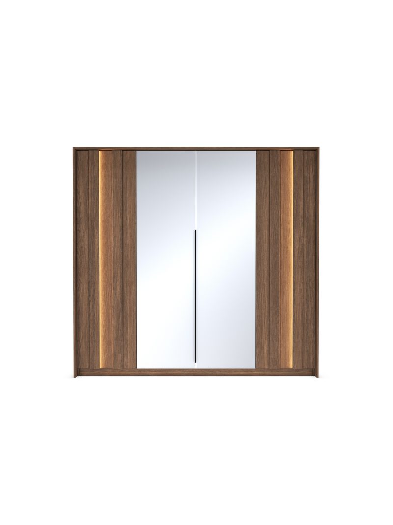 Flaro 223 cm gardrób LED világítással, dub dunin, négy ajtó tükrökkel