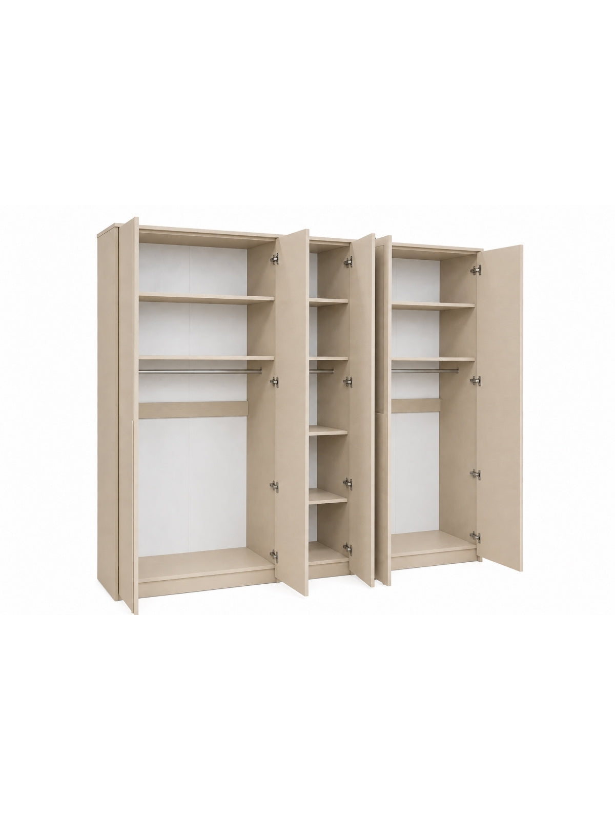 Ovana 255 cm ötajtós szekrény beige színű tükrökkel, belső polcokkal és ruhafogasokkal