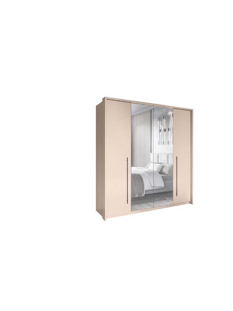 Mirava 210 cm bézs szekrény tükrökkel és fekete fogantyúkkal