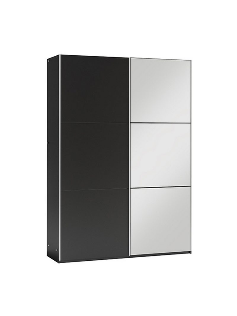 Laris tolóajtós szekrény 120 cm fekete tükrös, laminált front és korpusz
