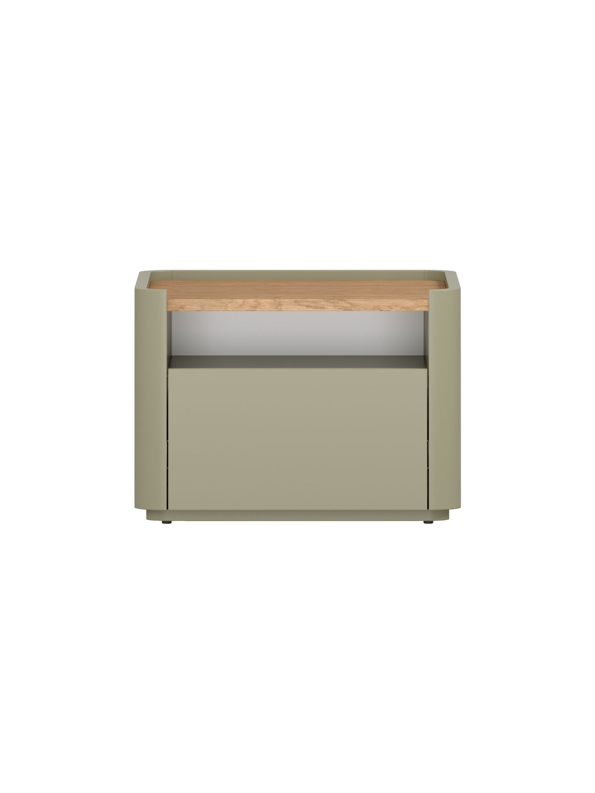 Elivo 50 cm éjjeli szekrény fiókkal, eukaliptusz, baltic dune tölgy lap, elölnézet