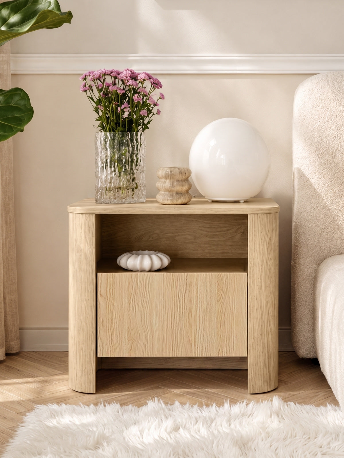 Sorrenti éjjeliszekrény 58 cm egy fiókkal, dąb vicenza színben, Scandi stílusban