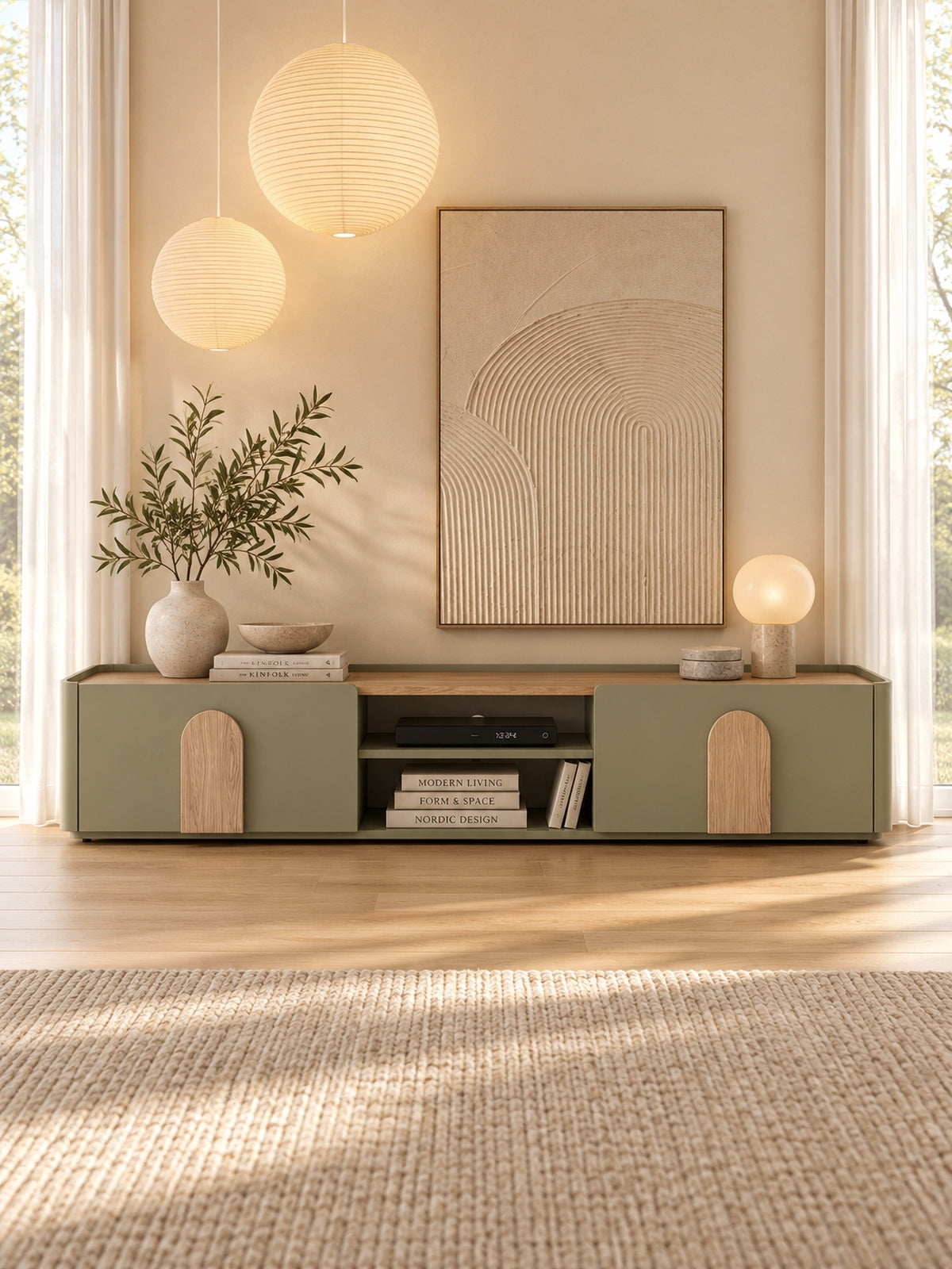 TV-szekrény Amilio 170 cm z szuflada - eukaliptus / dab baltic dune / Fogantyúk dab természetes