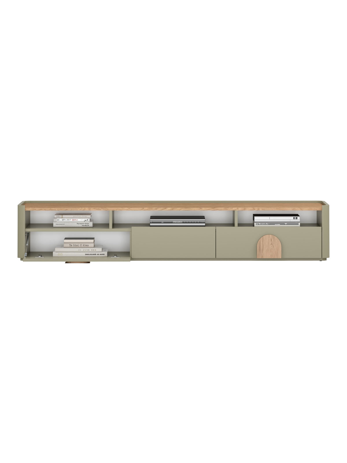 Amilio 200 cm eukaliptusz RTV szekrény fiókokkal, baltic dune tölgy lap