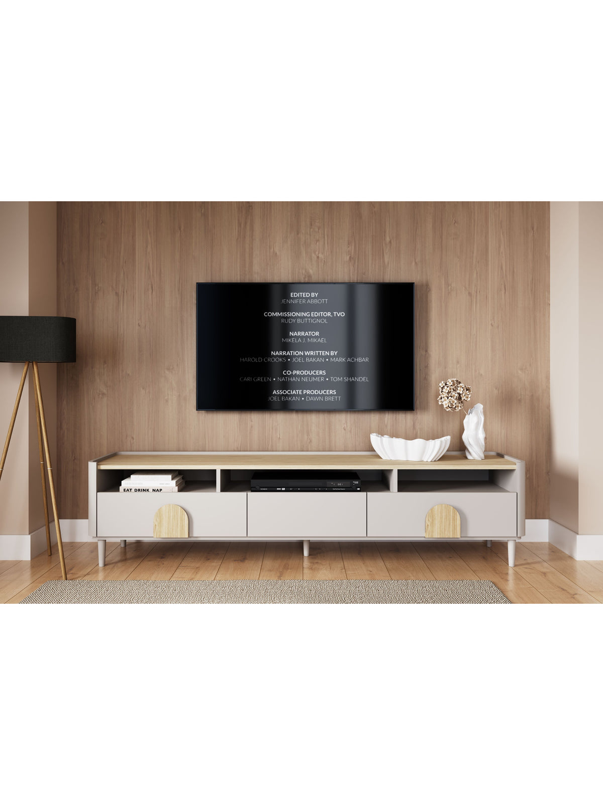 Amilio 200 cm TV szekrény kasmír színben, fiókokkal, olajozott tölgy lap