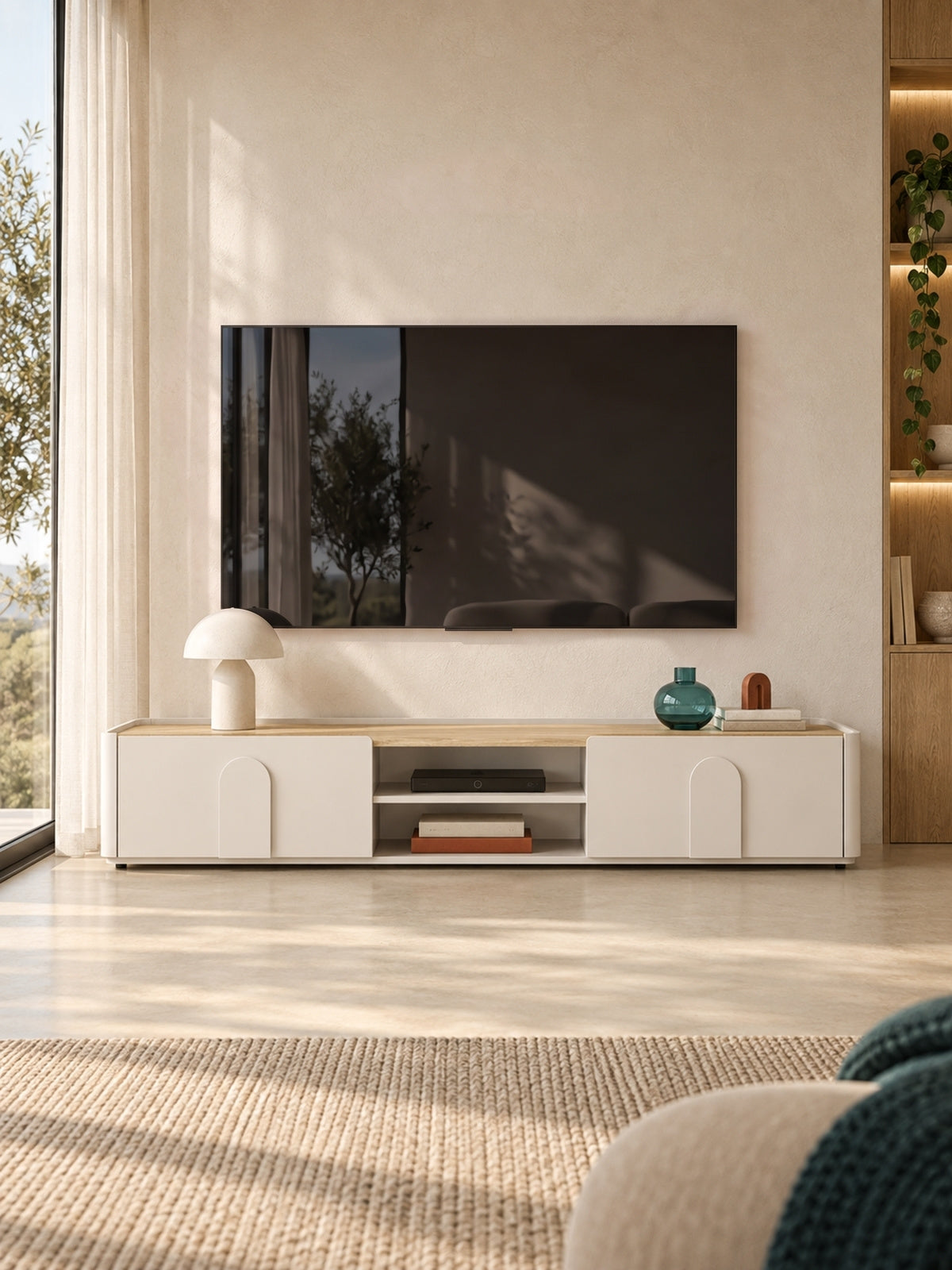 TV-szekrény Amilio 220 cm z szuflada - kasmír / dab olejowany / Fogantyúk kasmír