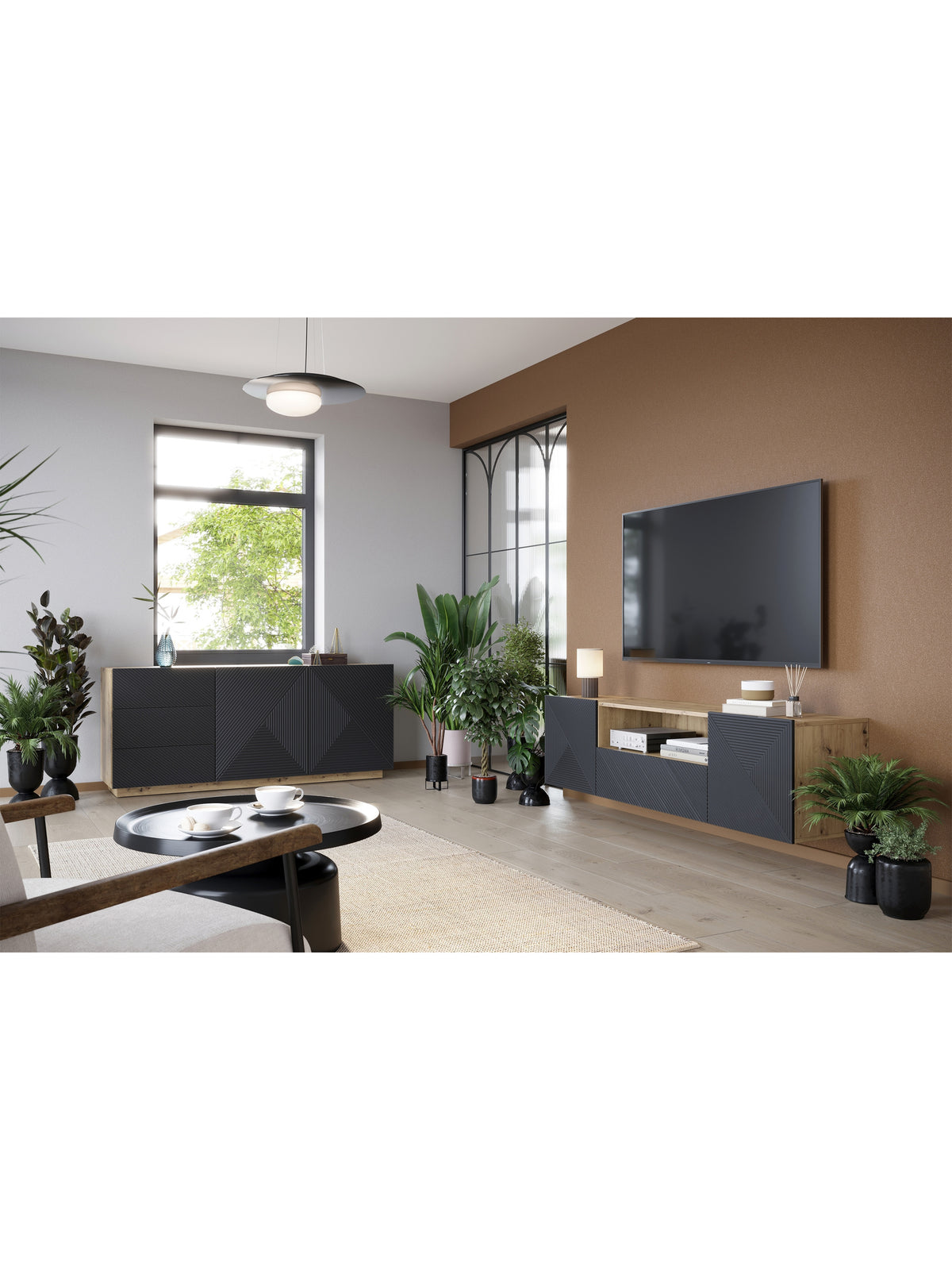 TV-szekrény Asha 167 cm függő z szuflada i wneka - artisan / rivier stone mat