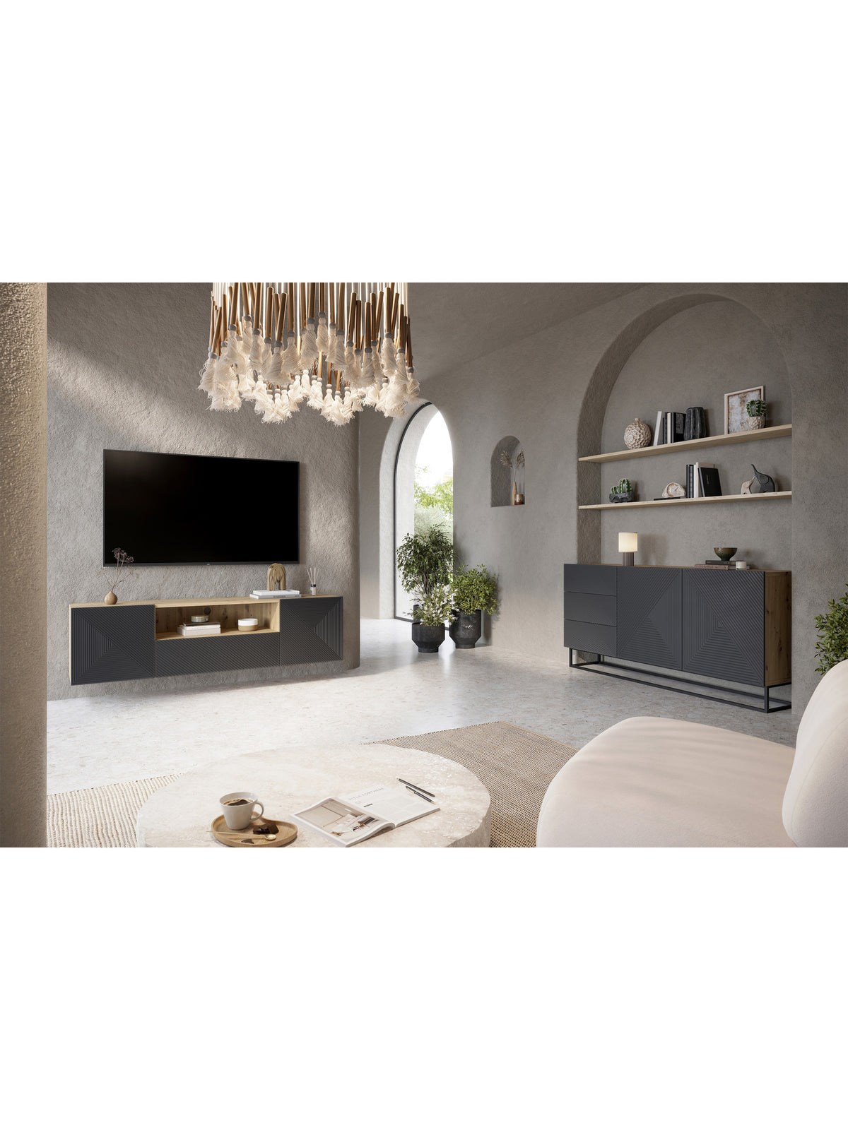 TV-szekrény Asha 167 cm függő z szuflada i wneka - artisan / rivier stone mat