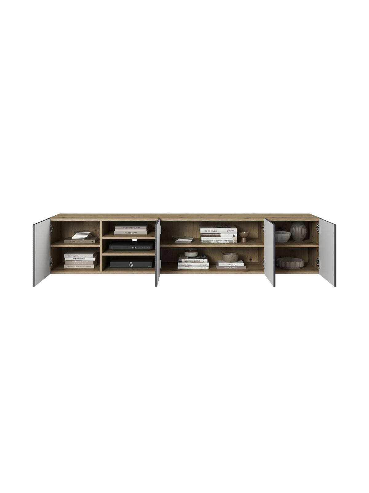Asha 200 cm Falra szerelhető TV szekrény, bordázott front artisan és rivier stone matt színben