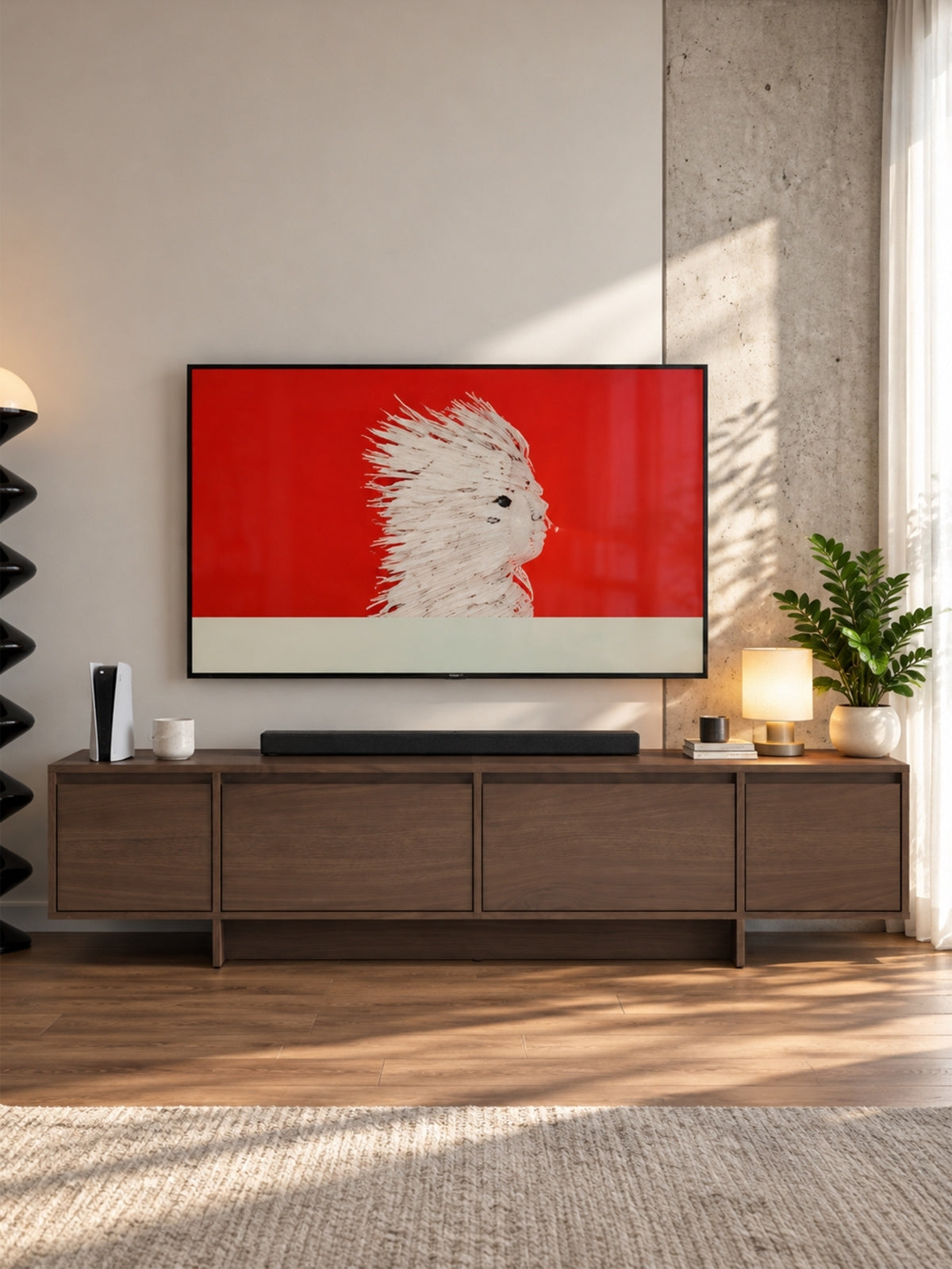 Szafka RTV Zolia 180 cm na cokole orzech elegant, gładki front, widok frontalny