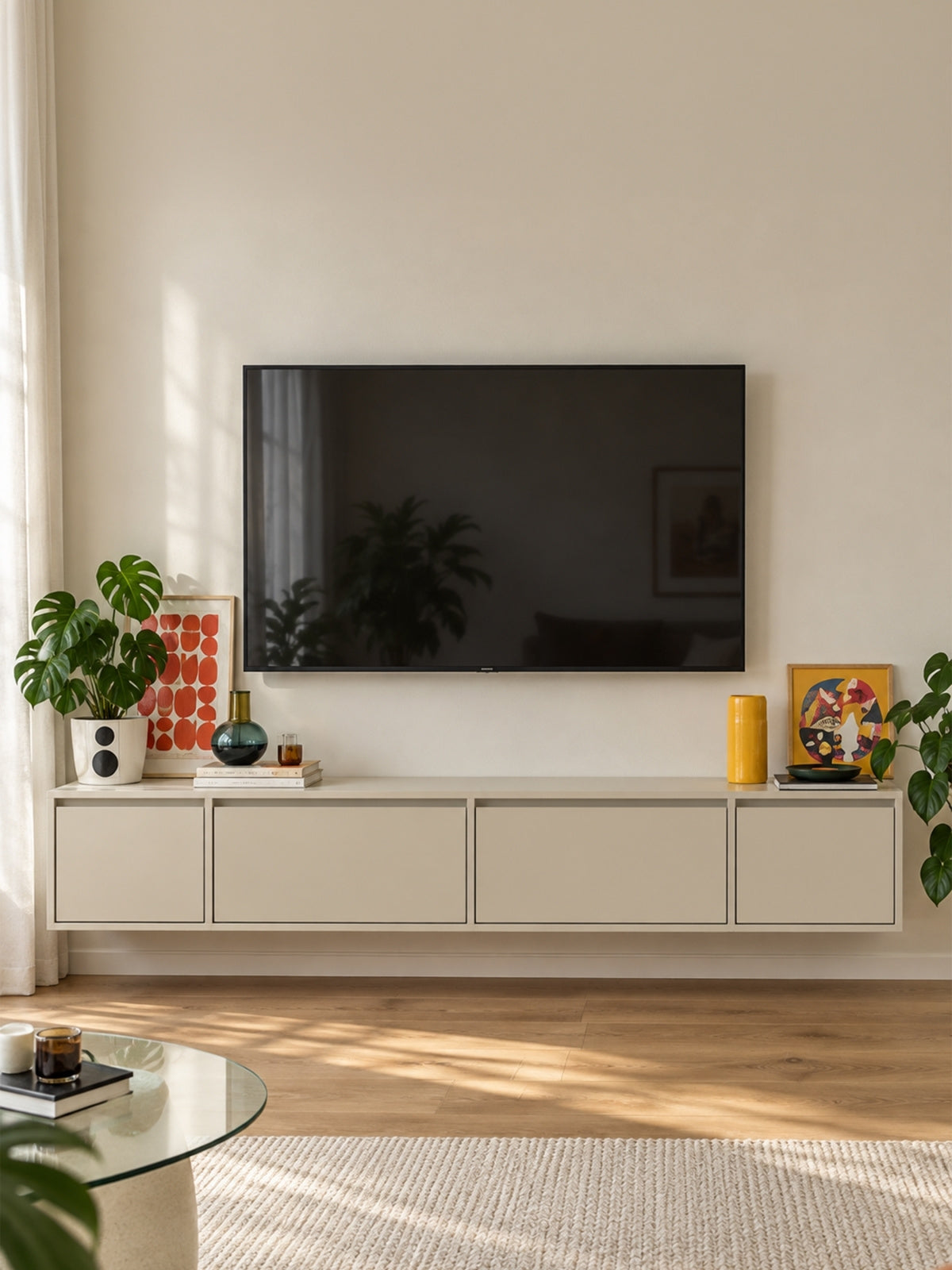Kasírszínű Zolia 180 cm fali RTV szekrény négyajtós elölnézetben