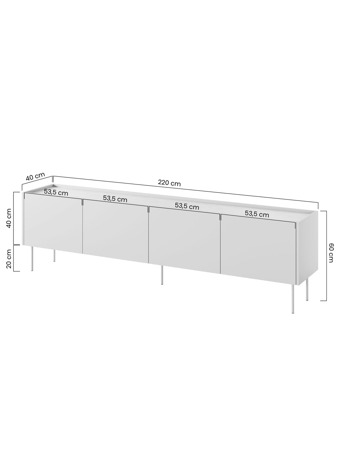 Desin 220 cm TV szekrény kerámia piros (ceramic red) rejtett 2 fiókkal, tölgy nagano tetejű