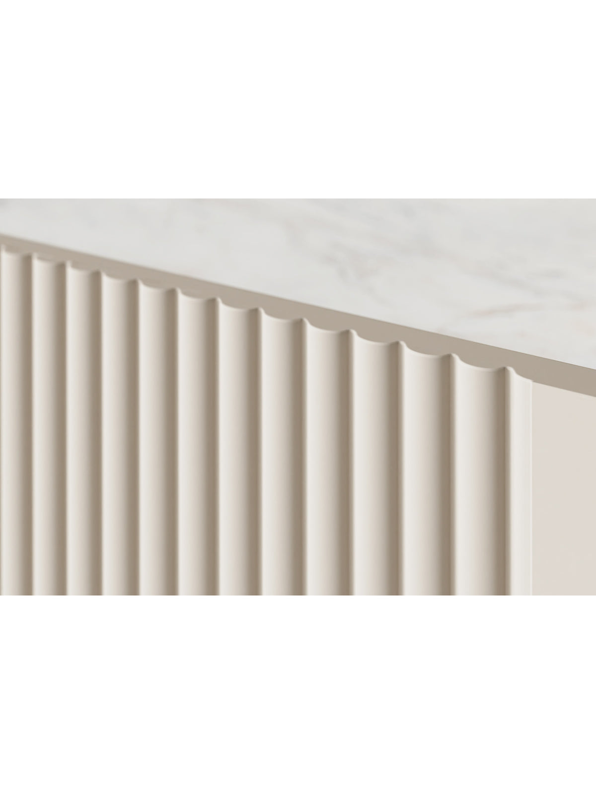 Malmi 150 cm falra szerelhető RTV szekrény kasmír bordázott előlap krém felülettel