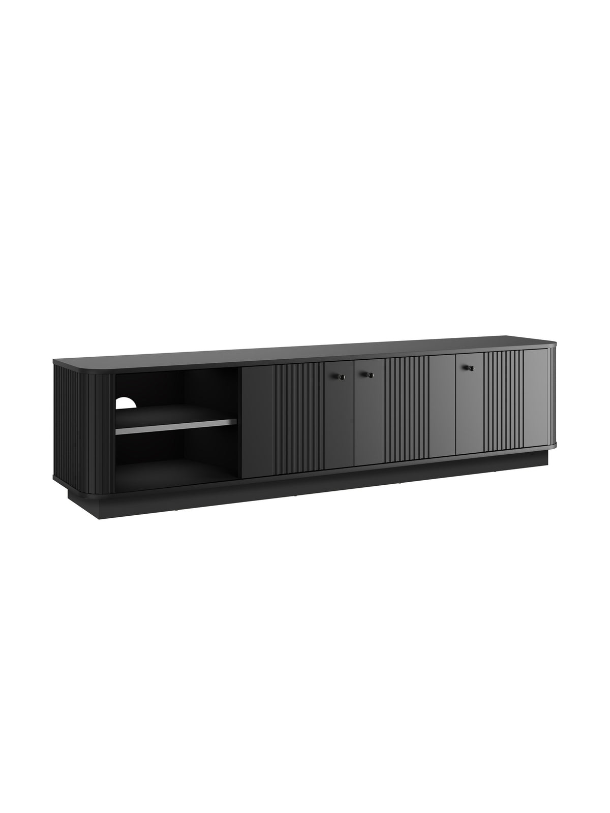 Fekete Vesper 3D RTV szekrény 187 cm fiókos, bordázott fronttal, lábazattal