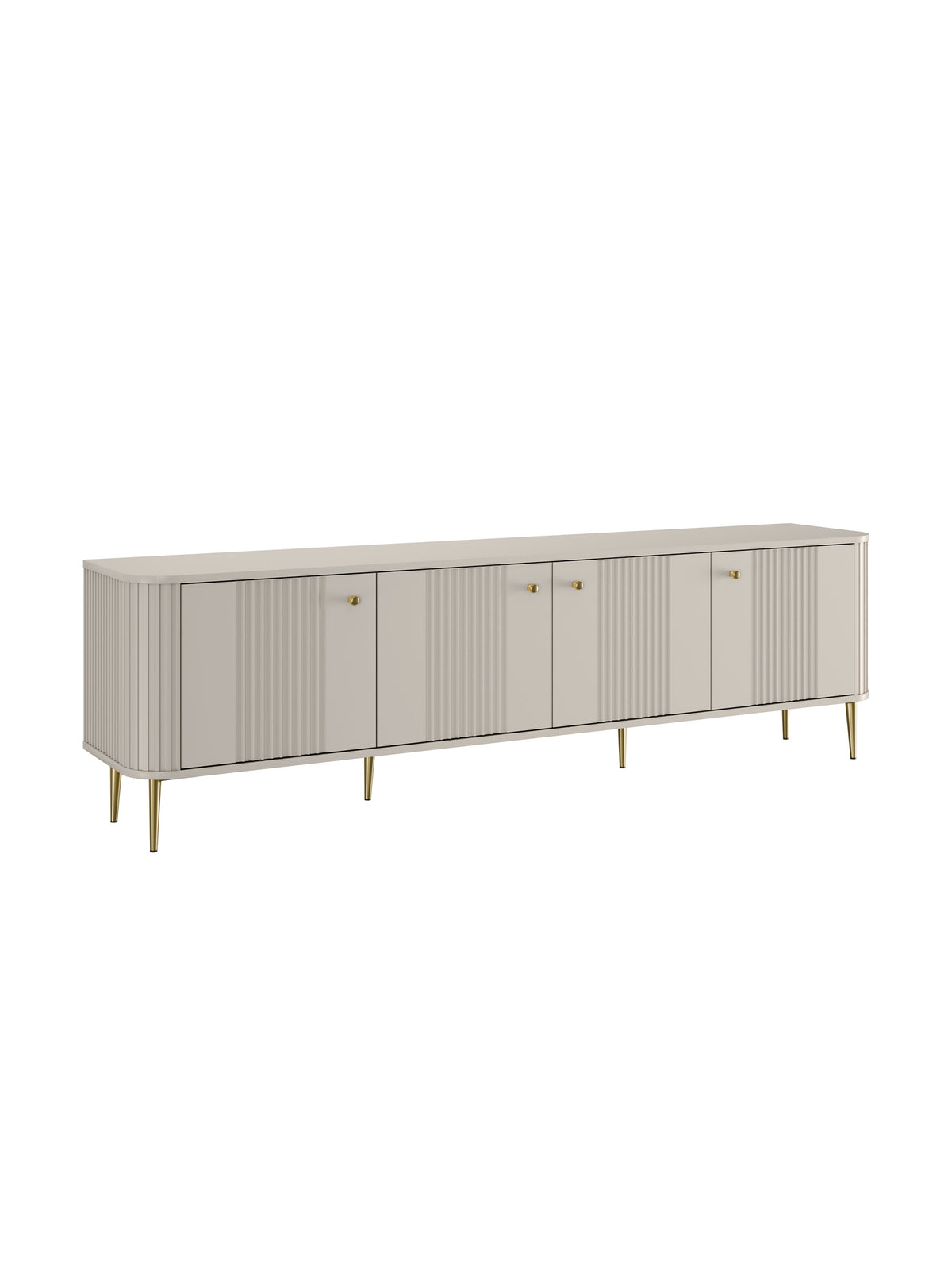 Vesper 4D TV szekrény 187 cm cashmere bordázott előlap arany láb oldalnézet