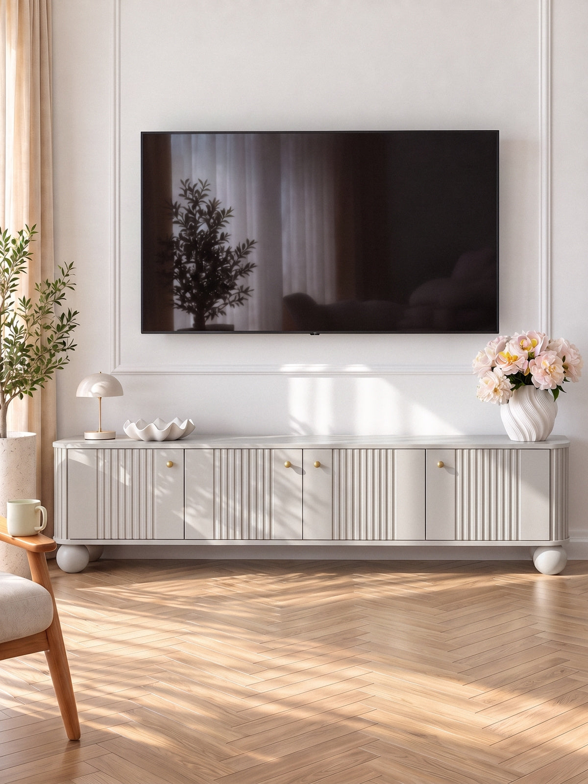 TV-szekrény Vesper 4D 187 cm - kasmír / zlote Fogantyúk / Lábak kule