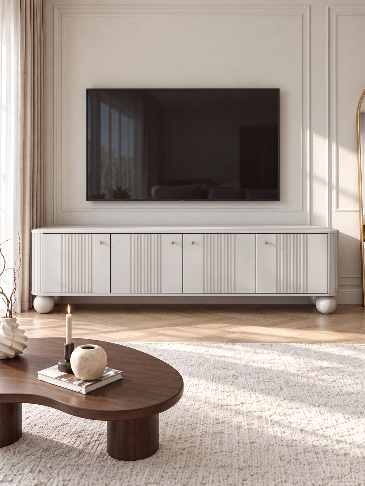 TV-szekrény Vesper 4D 187 cm - kasmír / zlote Fogantyúk / Lábak kule