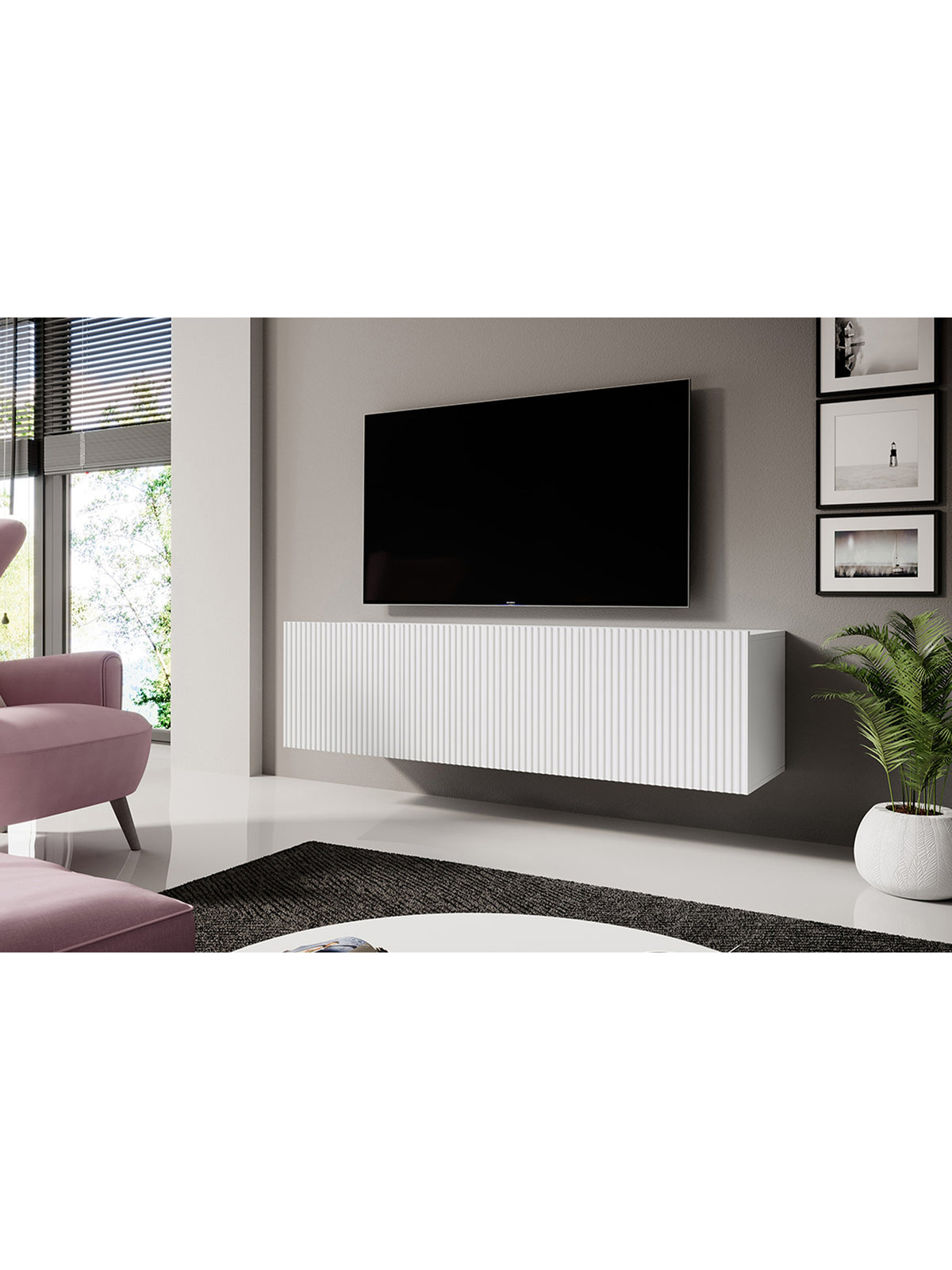 TV-szekrény függő Nicole 150 cm z szuflada - fehér / matt fehér