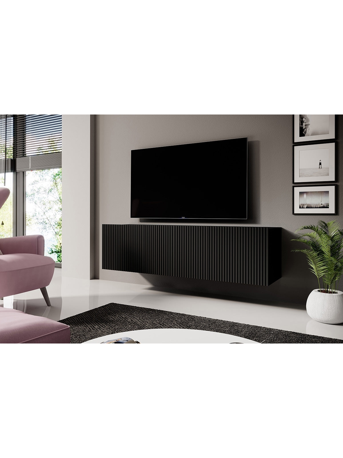 TV-szekrény függő Nicole 150 cm z szuflada - fekete / matt fekete