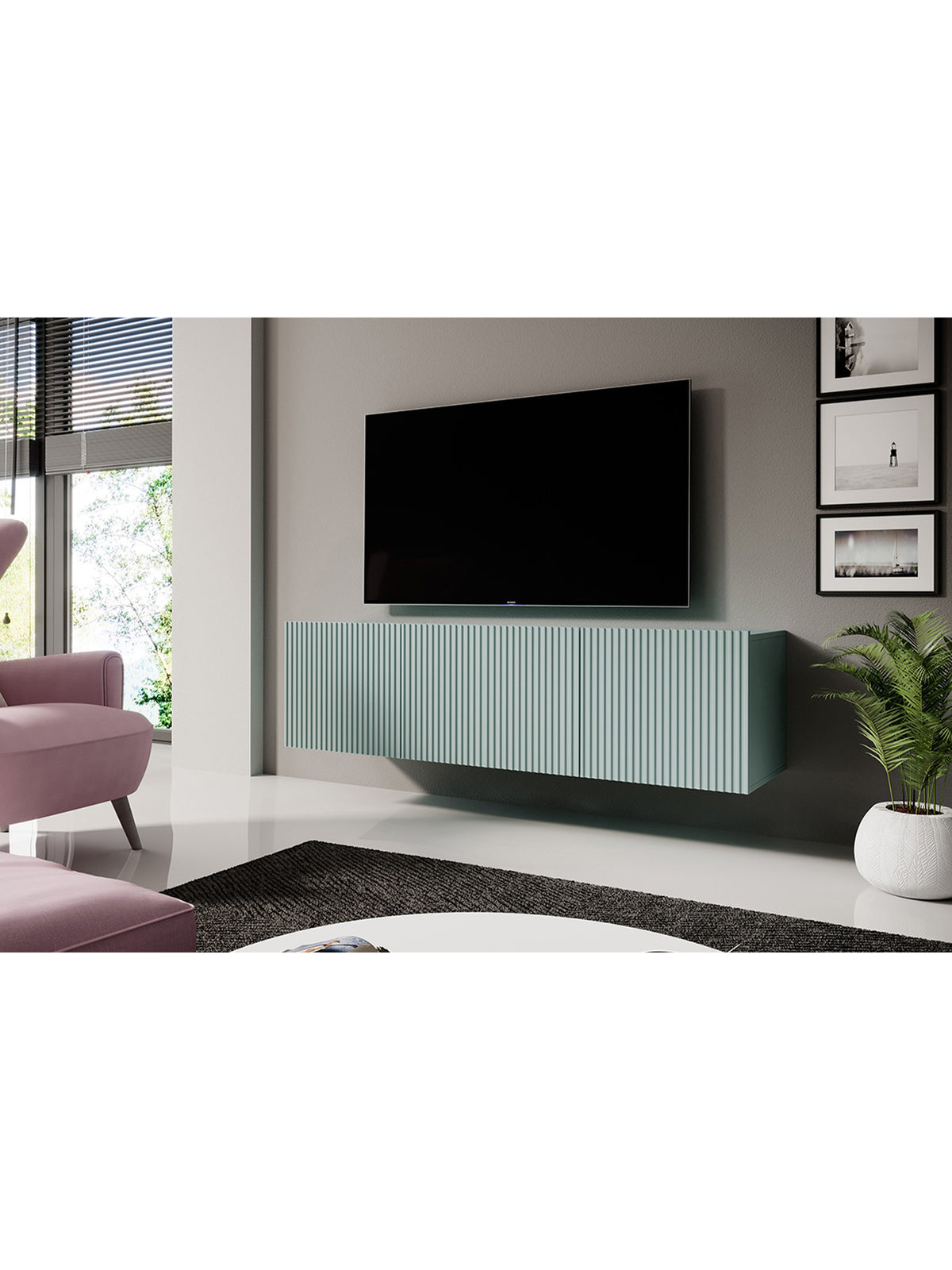 TV-szekrény függő Nicole 150 cm z szuflada - zsálya