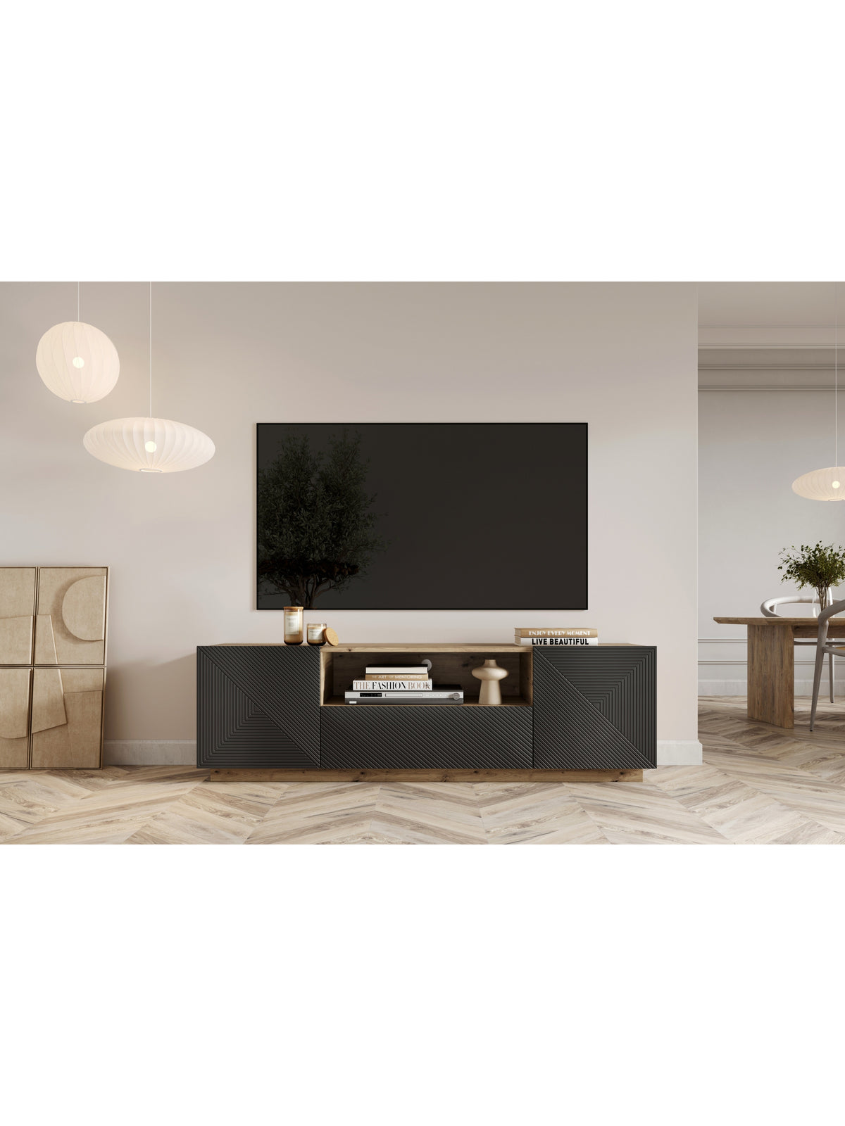 TV-szekrény z szuflada Asha 167 cm - artisan / rivier stone mat