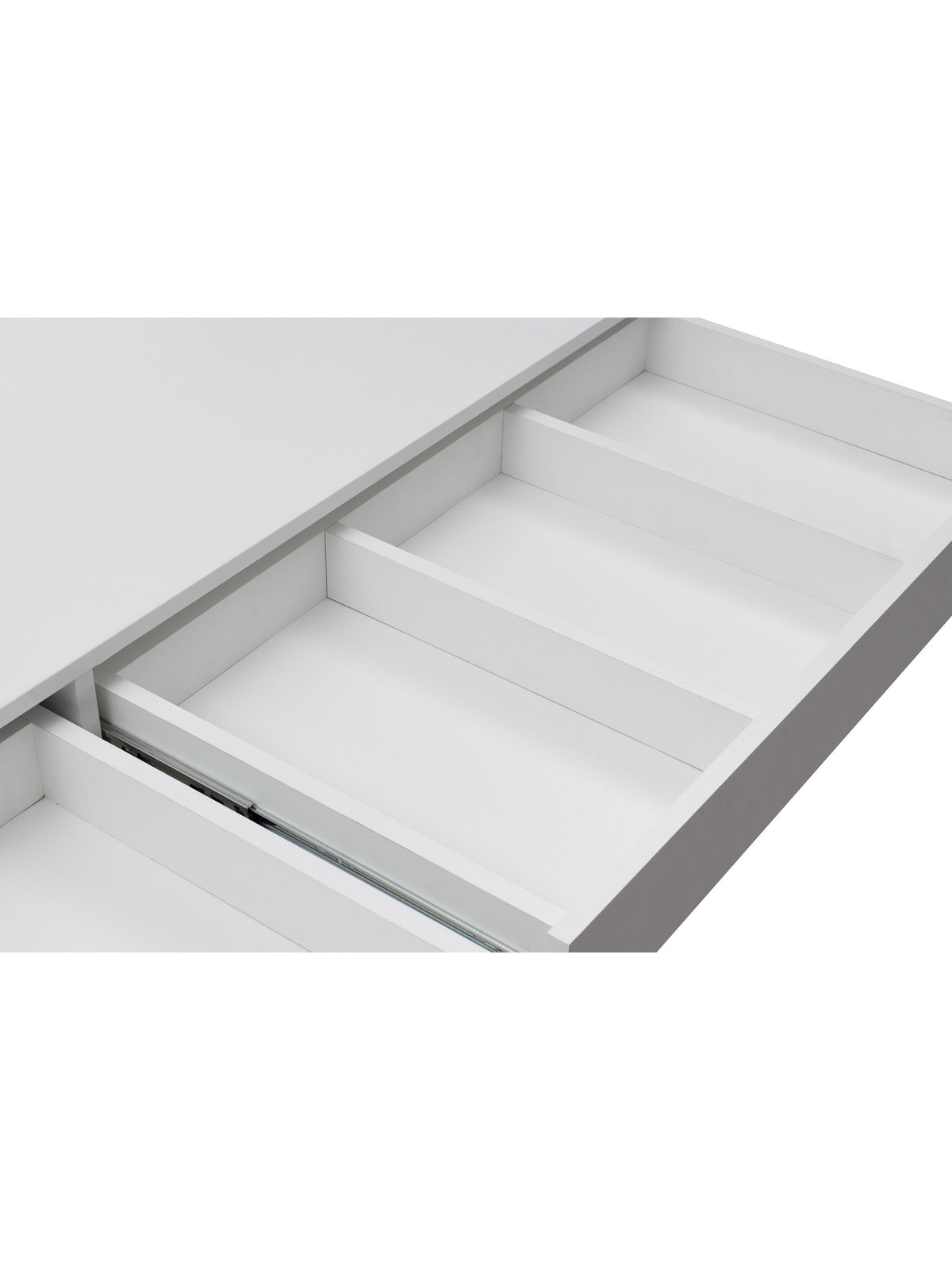 Velinio XL 120 cm fehér fiókos sminktükör LED világítással, fiók belseje látható