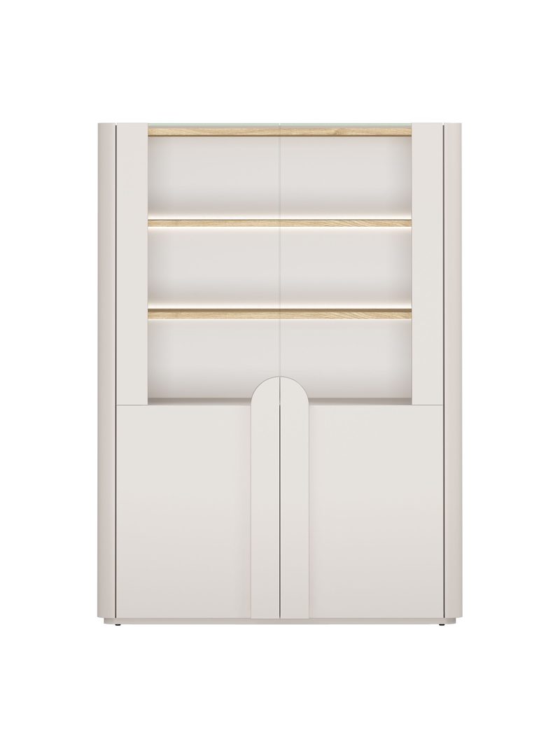 Amilio 100 cm-es kétszárnyú vitrin kasmír színben, olajozott tölgy lap, elölnézet