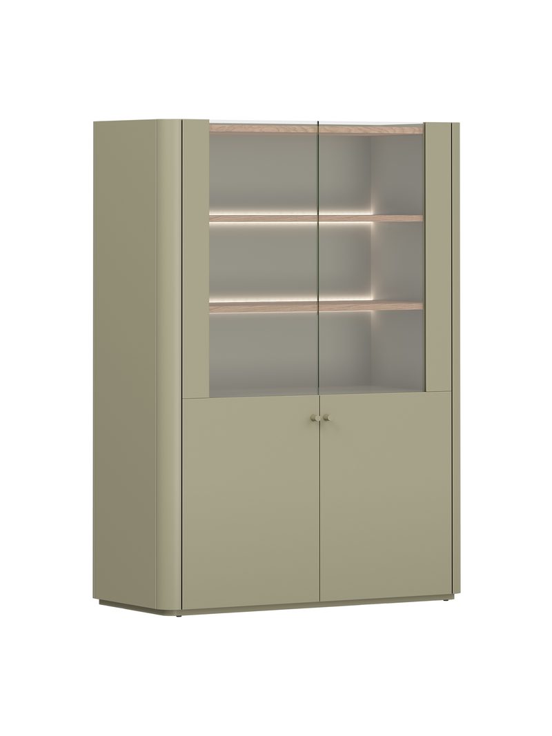 Elivo 100 cm kétszárnyú vitrin eukaliptusz színben, tölgy baltic dune felsőrésszel