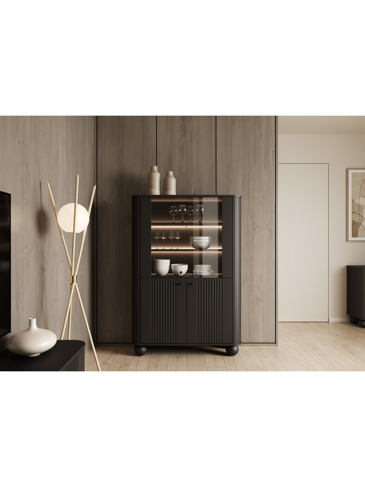 Witryna Vesper 103 cm négyajtos - fekete / fekete Fogantyúk / Lábak kule