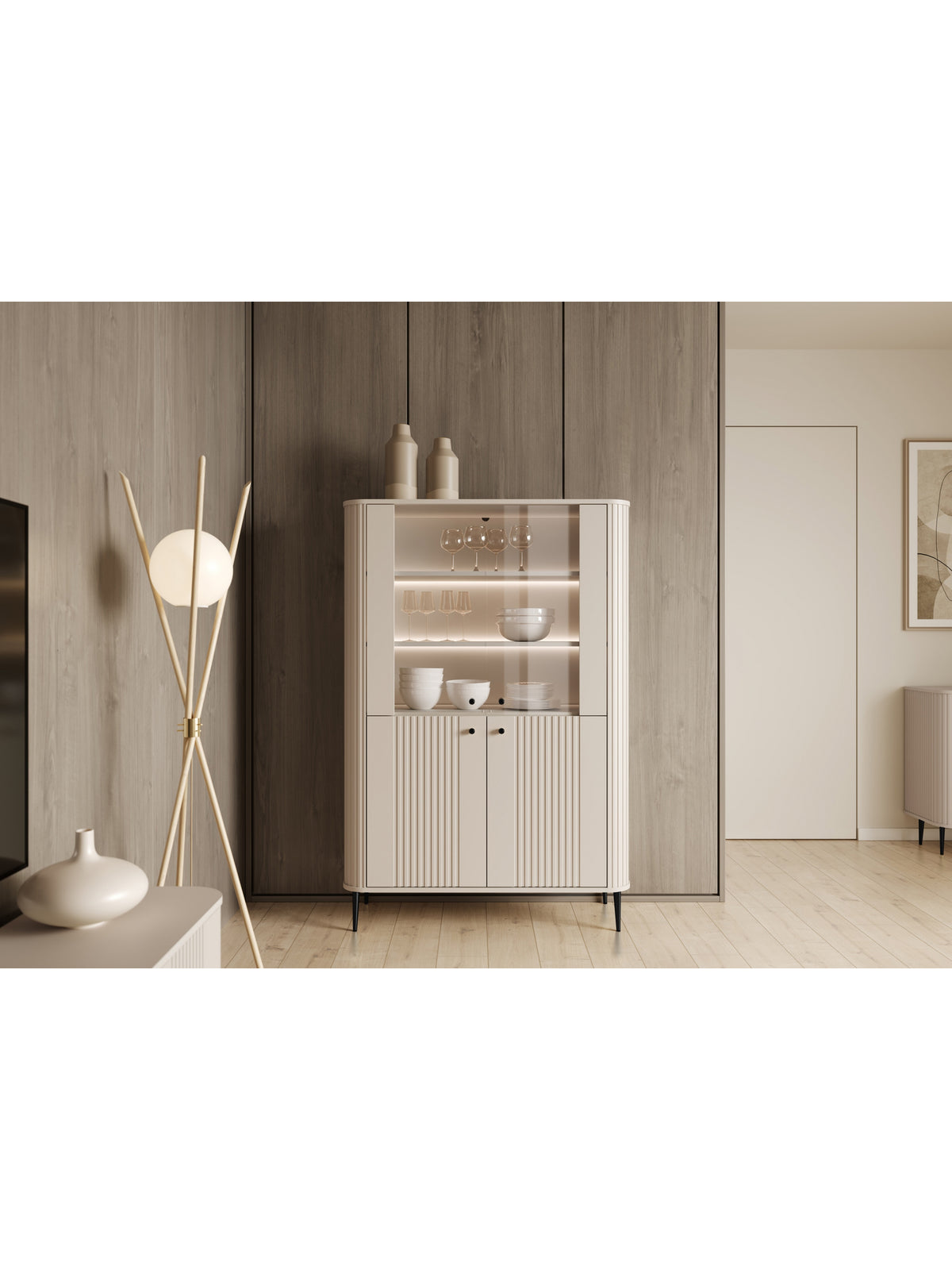 Witryna Vesper 103 cm négyajtos - kasmír / fekete Lábak