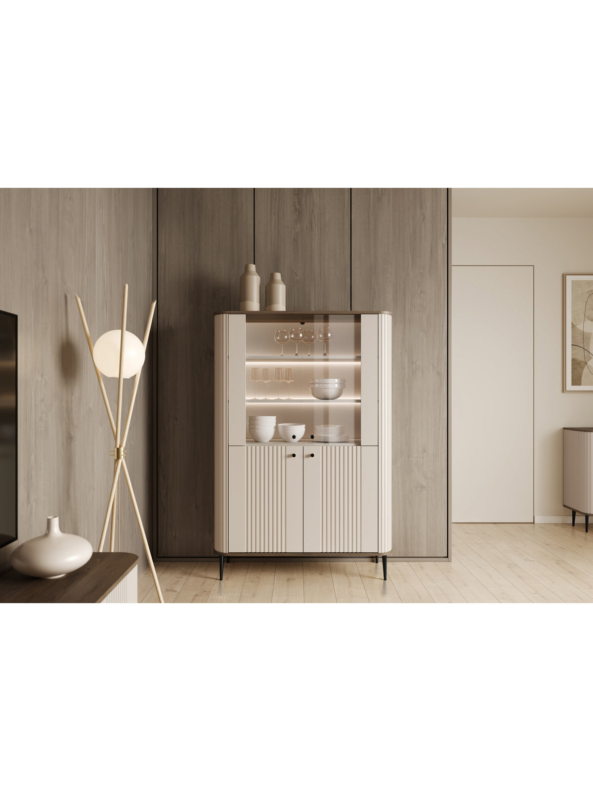 Witryna Vesper 103 cm négyajtos - kasmír / diofa / fekete Lábak