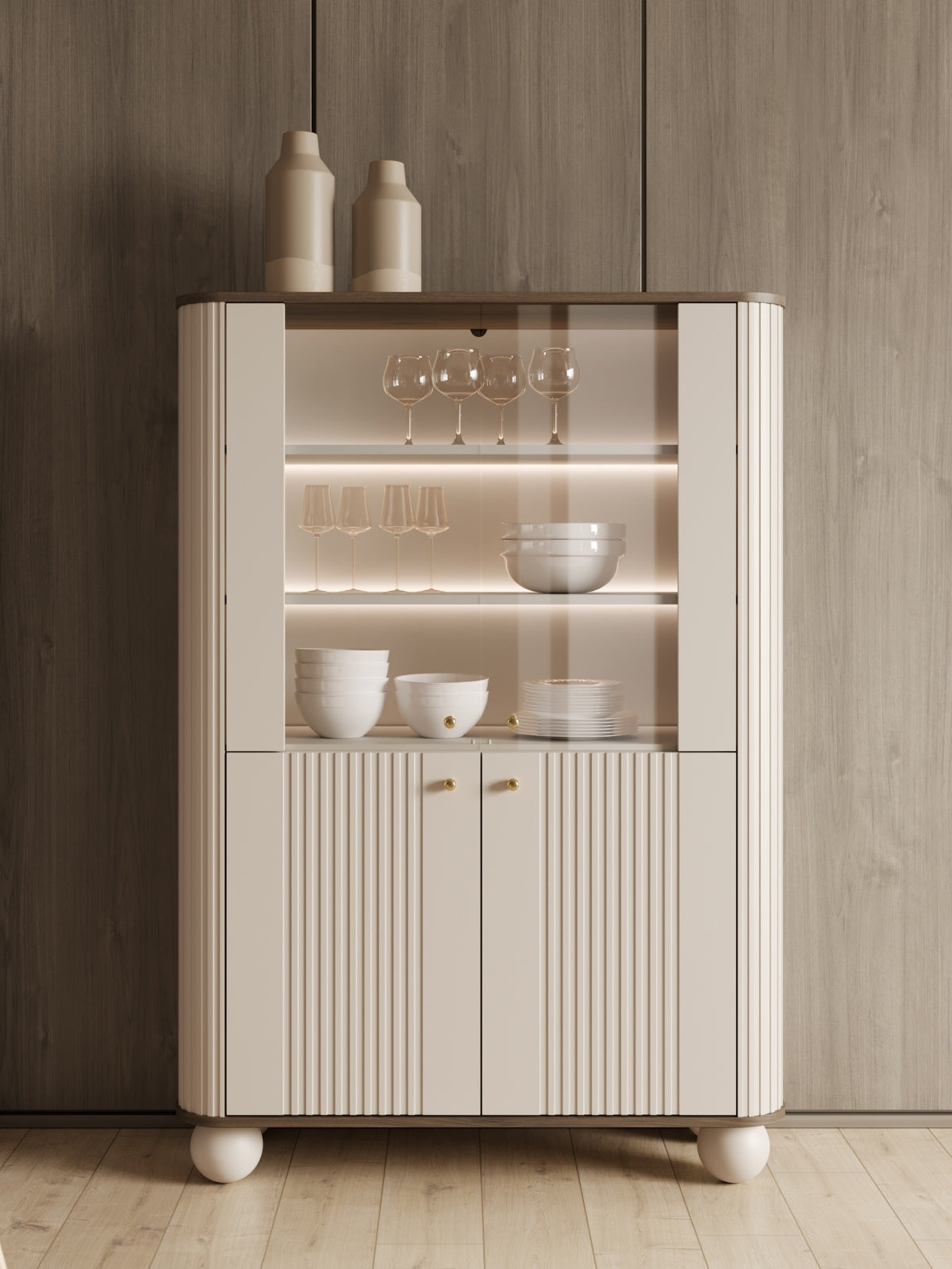 Witryna Vesper 103 cm négyajtos - kasmír / diofa / zlote Fogantyúk / Lábak kule