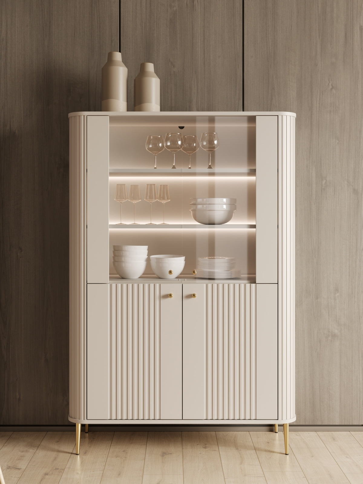 Witryna Vesper 103 cm négyajtos - kasmír / zlote Lábak
