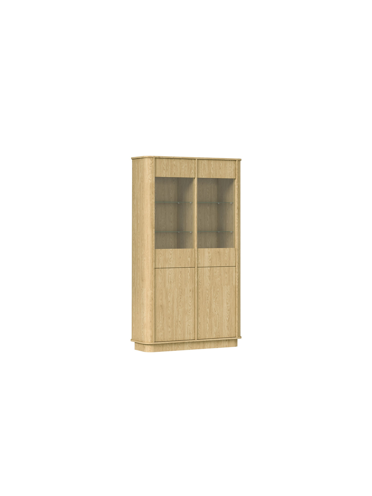 Vello magas vitrin 108 cm dąb baltic dune fa mintázattal, négyajtós, üveg előlapos