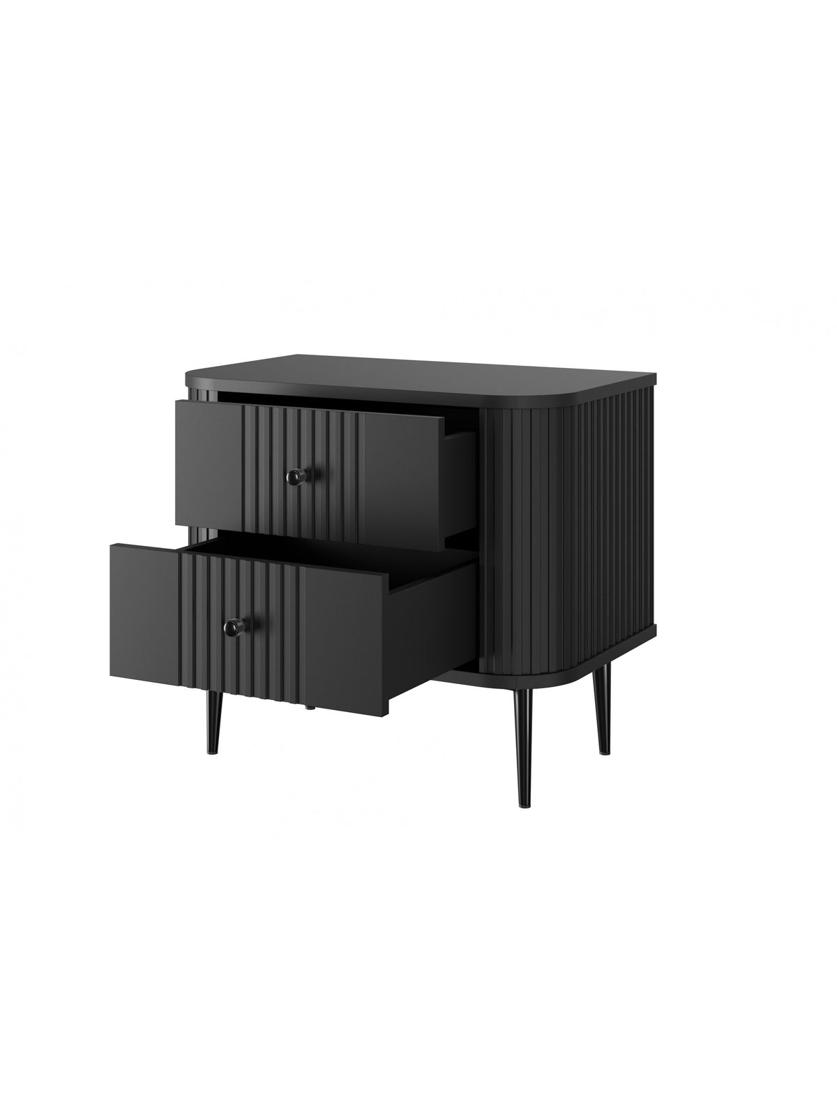 Zestaw szafek nocnych Vesper 56 cm czarne ryflowane fronty i metalowe nogi