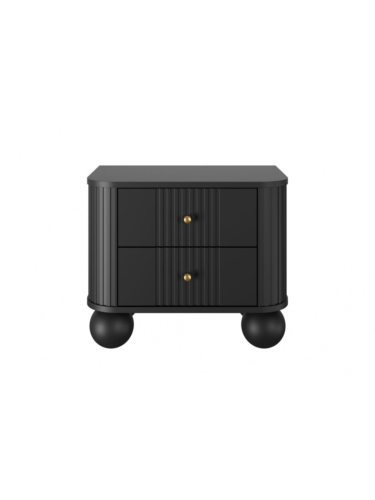 Fekete Vesper 56 cm éjjeliszekrény készlet bordázott fronttal és arany fogantyúkkal